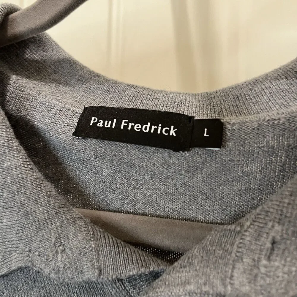 Paul Fredrick Shirt Mens Size L Gray Silk Cotton Cashmere Long Sleeve Polo